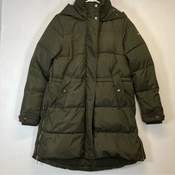 OLAY Jackets & Blazers - Orolay Down Puffer Jacket Womens Small Green Hooded Long Full Zip Snap Pockets